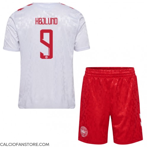 Maglia Calcio Danimarca Rasmus Hojlund #9 Seconda Divisa Bambino Europei 2024 Manica Corta (+ pantaloncini)